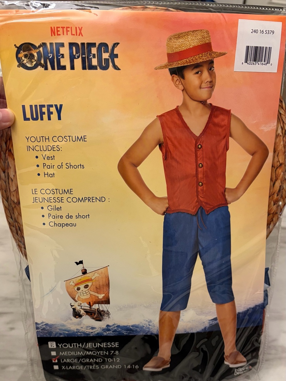 NWT Netflix One Piece Monkey D Luffy Youth Costume Size Large 10-12 Cosplay